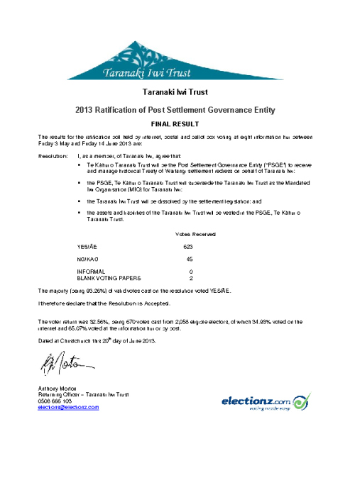 Taranaki Iwi Trust – PSGE Result 2013